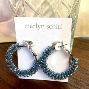 Marlyn Schiff - Blue Beaded | Dark Silver Hoop Earrings